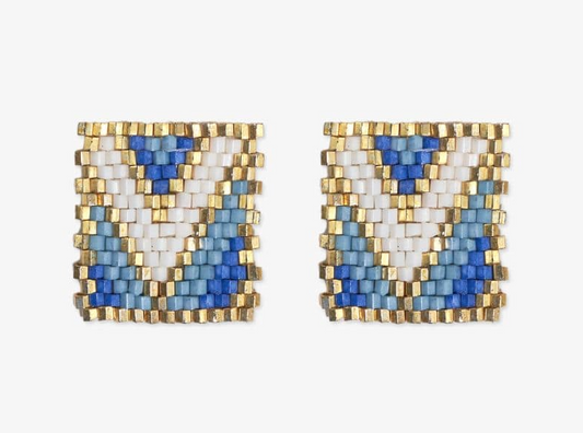 Chevron Rectangle Post Earrings Light Blue