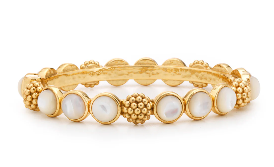 Berry Gem Hinged Bangle Gold Pearl