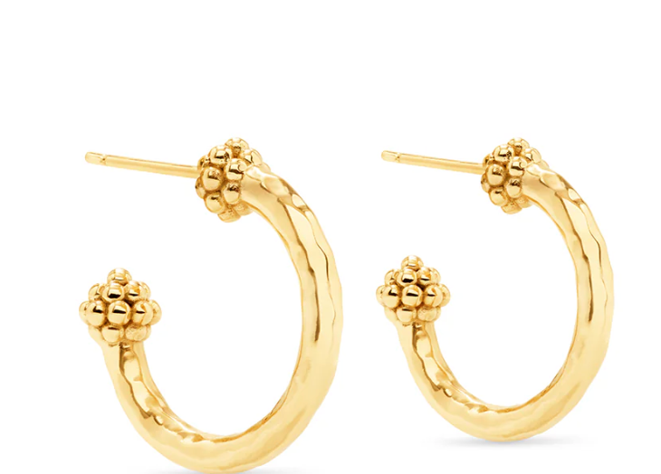 Berry Slice Small Hoop Earrings - Hammered Gold