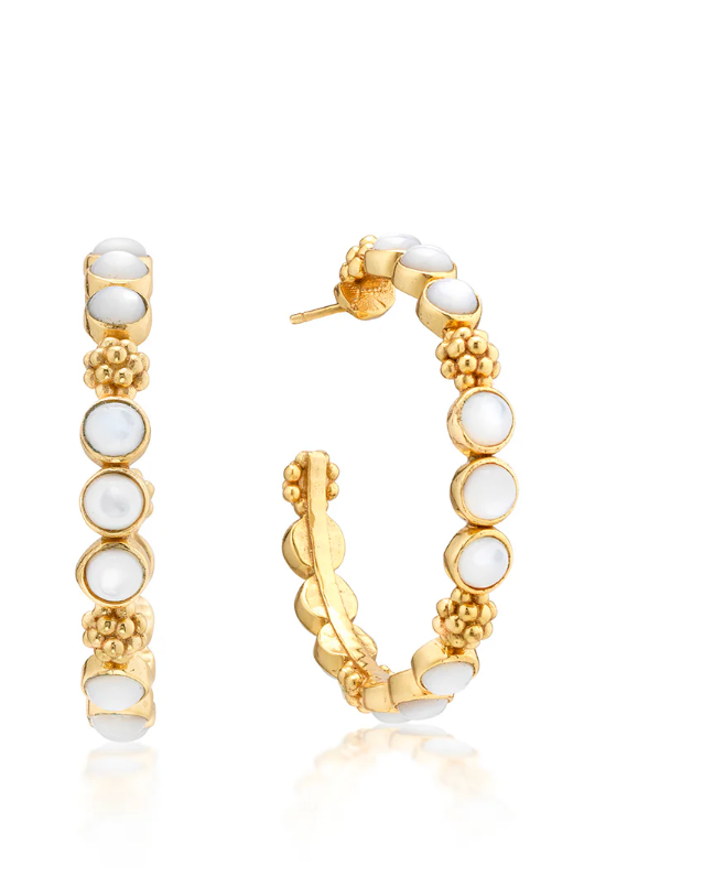 Berry Gem Medium Hoop Earrings-MOP