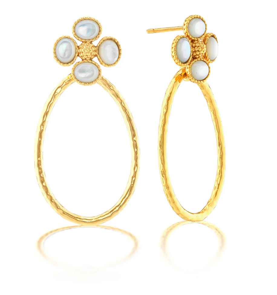 Berry Clover Teardrop Earrings - MOP