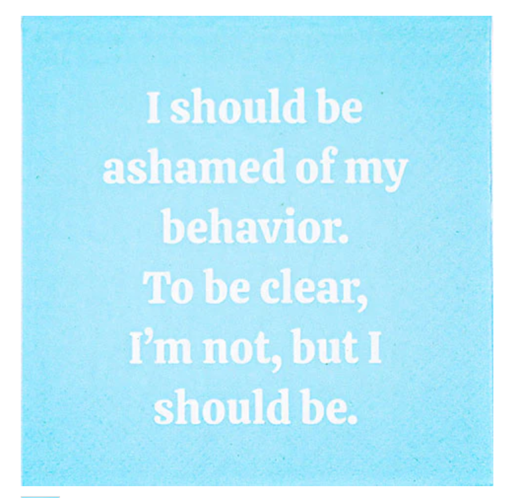 Cocktail Napkins: "I Should Be Ashamed of My Behavior"