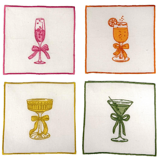 Cheers Set of 4 Embroidered Cocktail Napkins
