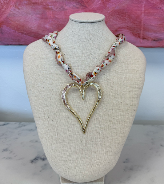 Large open heart scarf necklace