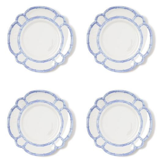 French Blue Bamboo Touch Set of 4 Dinner Plates with Bamboo Rim