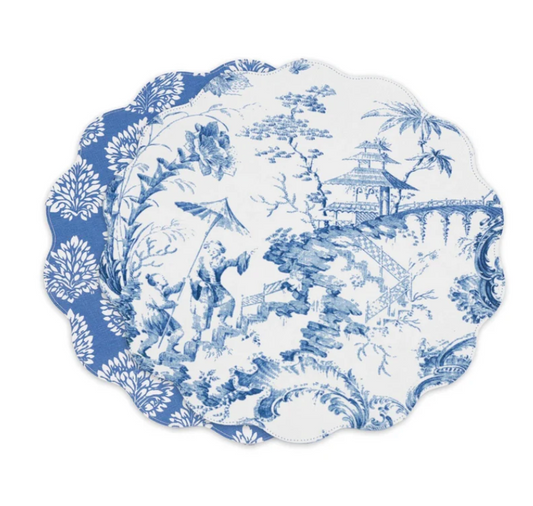 VIDA Chinoiserie Reversible Round Placemats Set of 4 (Blue & White)