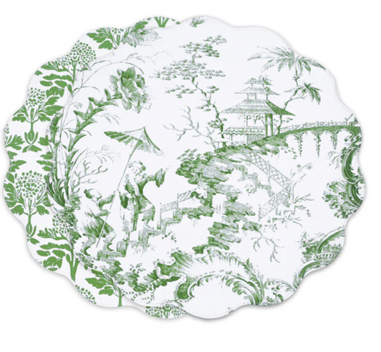 VIDA Chinoiserie Reversible Round Placemats Set of 4 (Green & White)