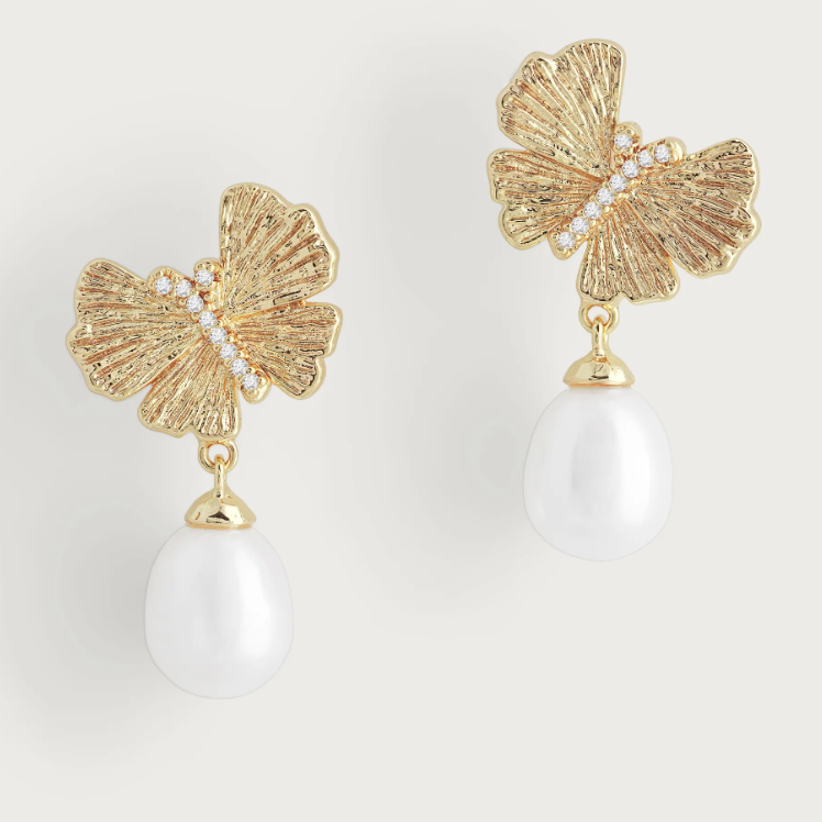 Butterfly with Pearl Drop Earrings