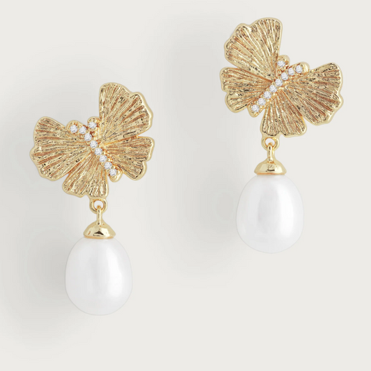 Butterfly with Pearl Drop Earrings