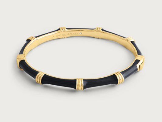Bamboo Enameled Hinged Bangle - Black