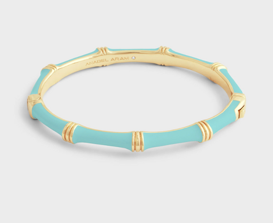 Bamboo Enameled Hinged Bangle - Turquoise