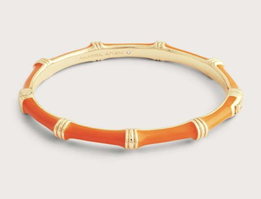 Bamboo Enameled Hinged Bangle - Clementine