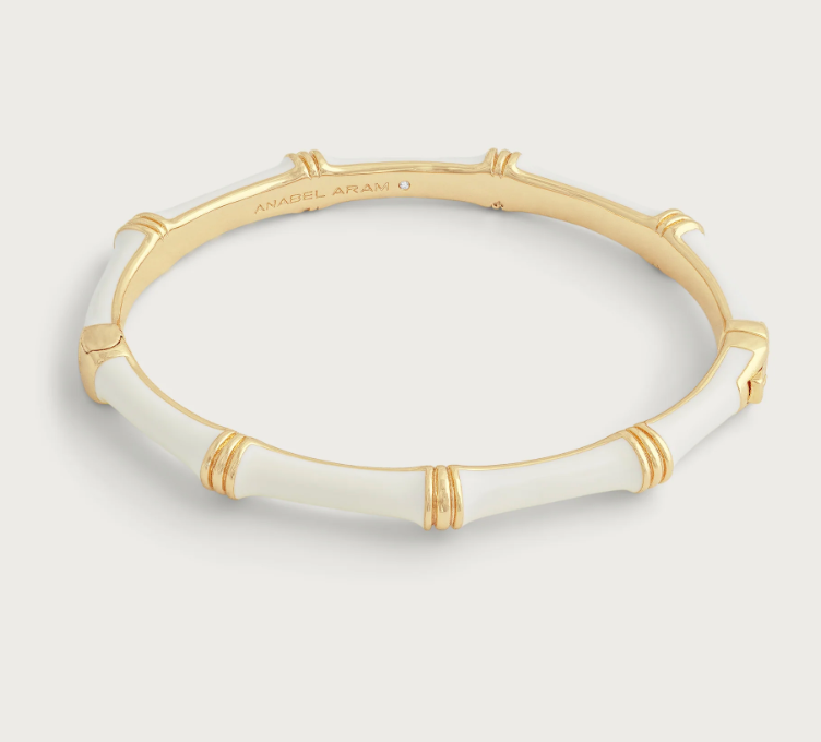 Bamboo Enameled Hinged Bangle - Crème