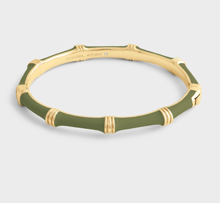 Bamboo Enameled Hinged Bangle - Olive Green