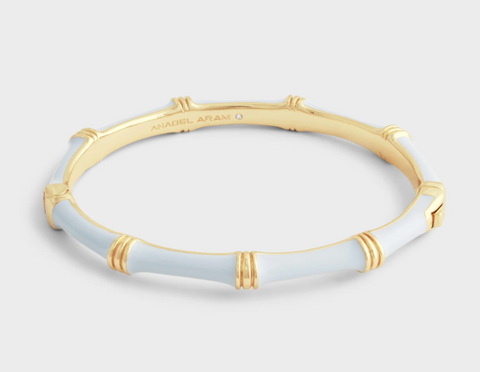 Bamboo Enameled Hinged Bangle - Pale Blue