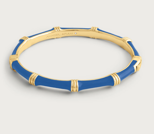 Bamboo Enameled Hinged Bangle - Mediterranean Blue