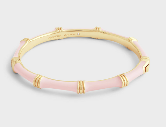 Bamboo Enameled Hinged Bangle - Pale Pink