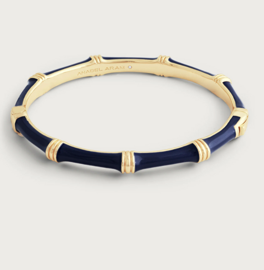 Bamboo Enameled Hinged Bangle - Atlantic Navy Blue