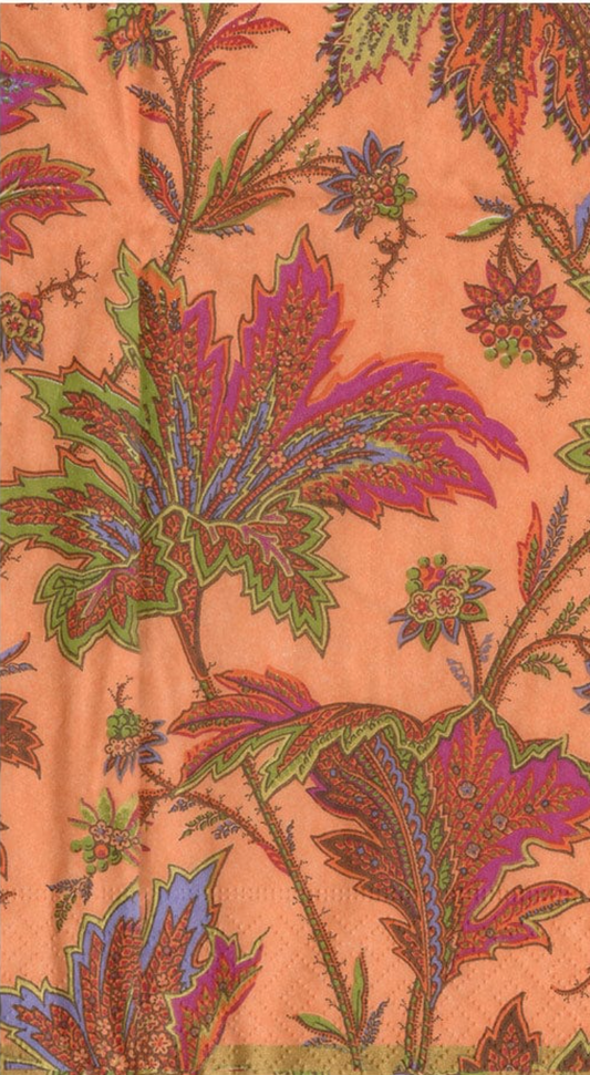 Paisley Leaves Coral Paper Guest Towel