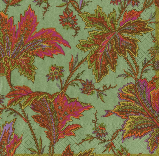 Paisley Leaves Sage Green Cocktail Napkins