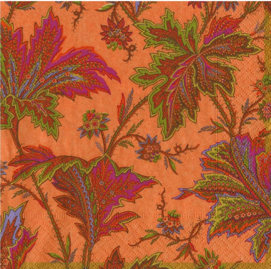 Paisley Leaves Coral Cocktail Napkins