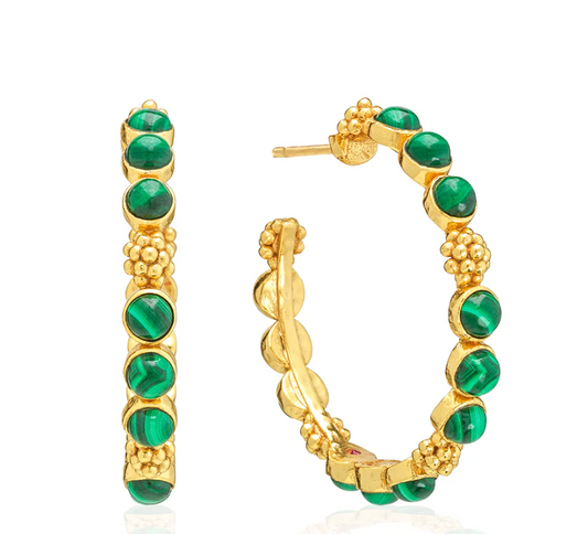 Berry Gem Medium Hoop Earrings - Malachite