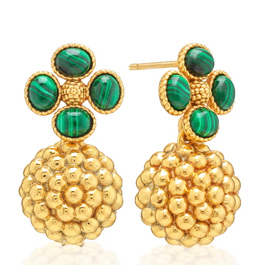 Berry Clover Drop Earrings - Malachite