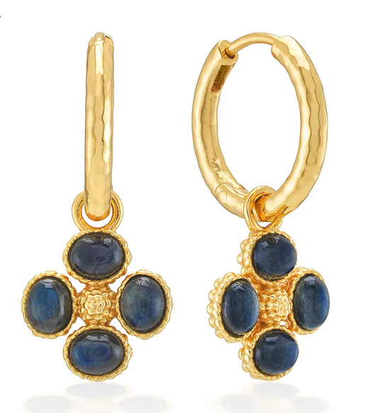 Berry Clover Hoop Earrings with Double Sided Charm - Blue Labradorite