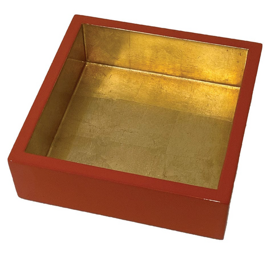 Coral with Gold Lacquer Cocktail Napkin Holder