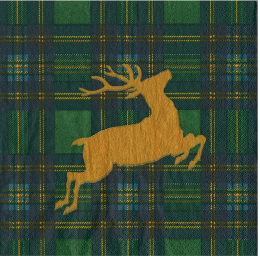 Reindeer Tartan Green Cocktail Napkins