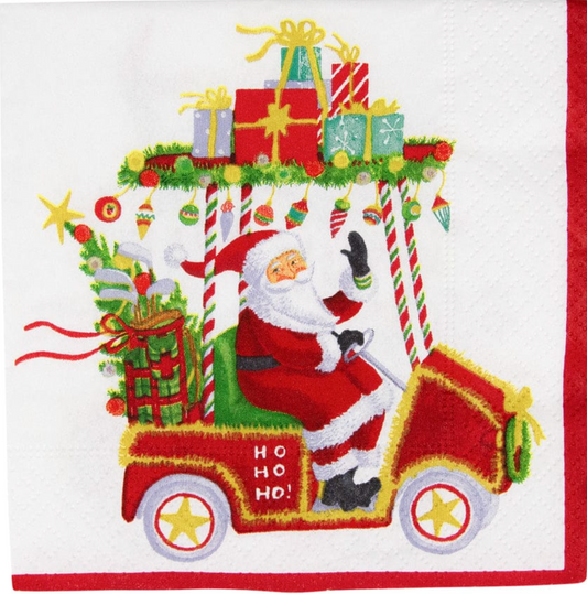 Santa's Golf Cart Cocktail Napkins