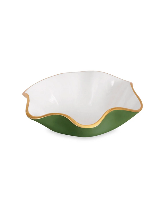ENCANTO Carola Small Round Bowl | Leaf Green and White