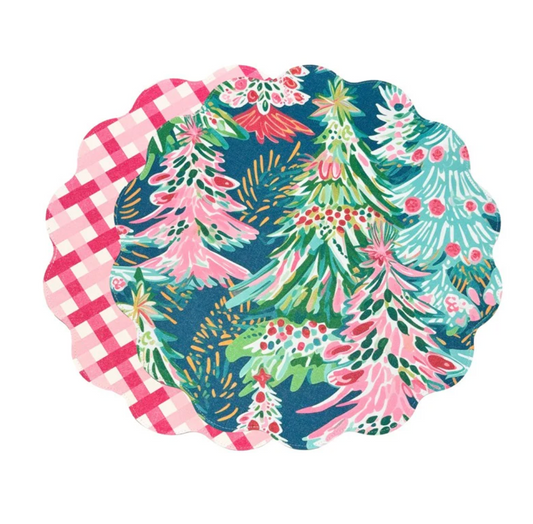 Holiday Trees+ Preppy Plaid Reversible Round Placemat Set