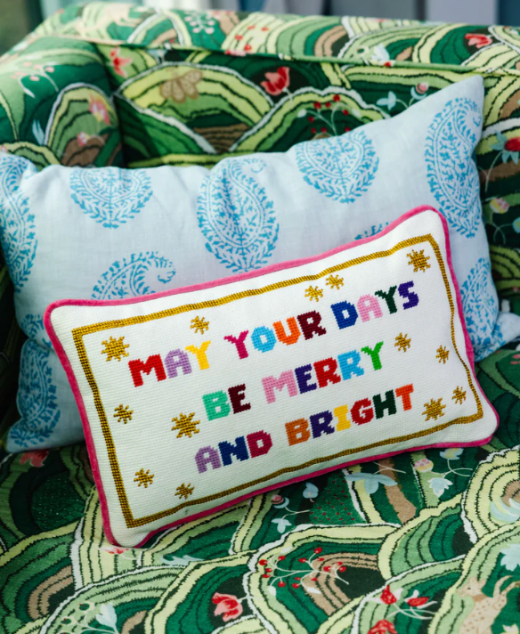 Merry and Bright Needlepoint Pillow