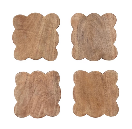 Mango Wood Scalloped Coaster Set