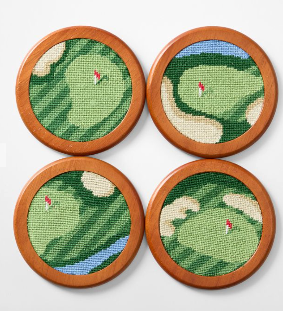 Bird's Eye Golf Needlepoint Coasters, Set of 4