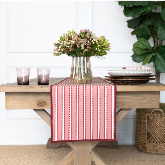 Dotted Stripe Rose Table Runner