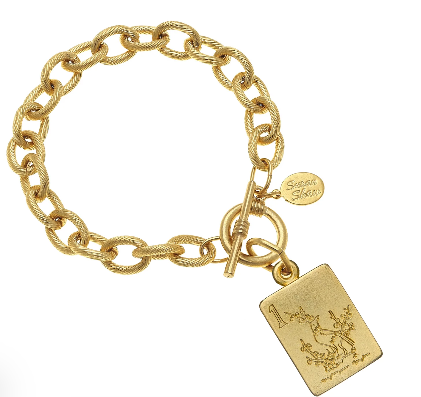 Gold Toggle Bracelet with Mahjong Charm