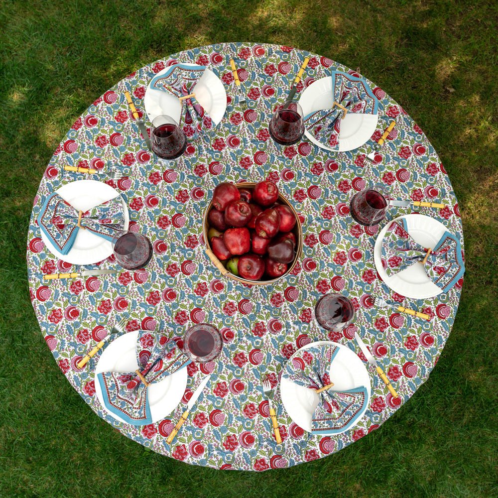 Bohemian Floral Turquoise and Cranberry Tablecloth