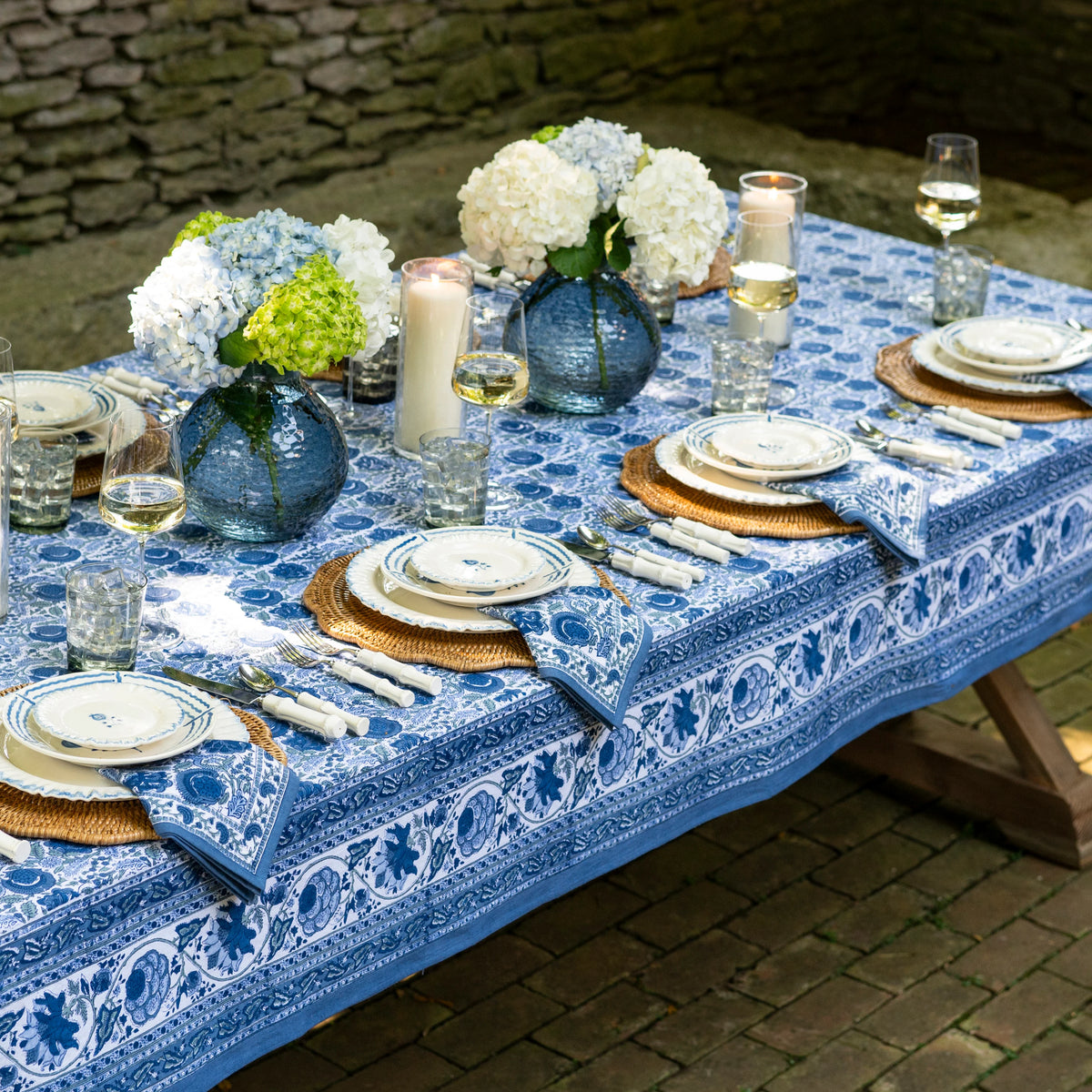 Bohemian Floral Azure Blue & Aqua Tablecloth | 55x55