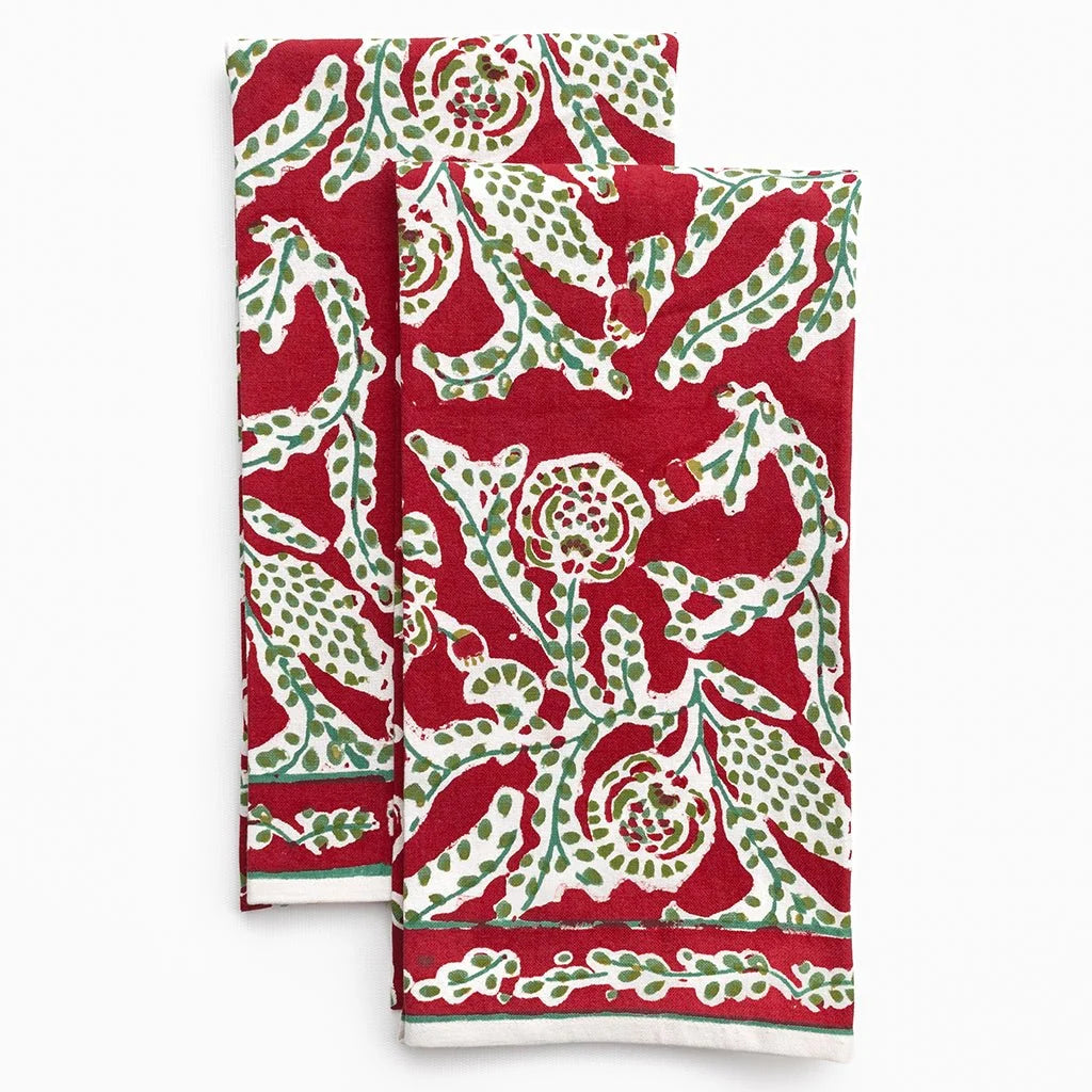 Climbing Dahlia Cranberry Tea Towel