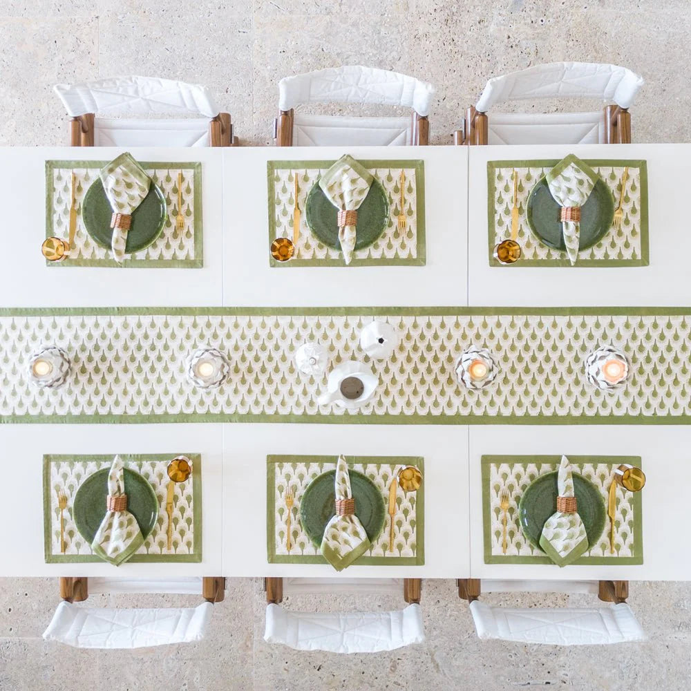 Geo Feather Moss Table Runner