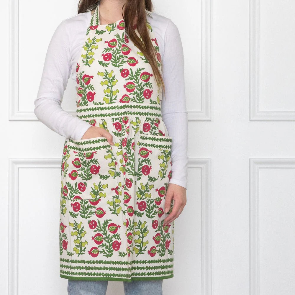 Pom Bells Basil and Magenta Apron