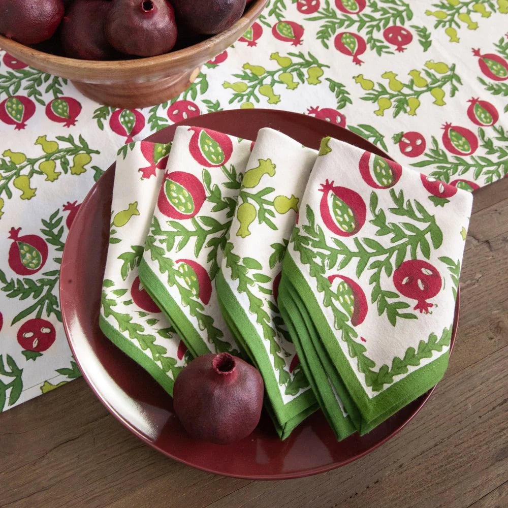 Pom Bells Basil and Magenta Napkin | Set of 4