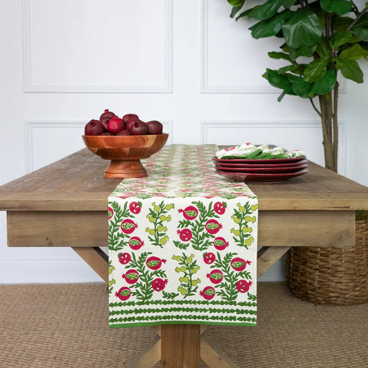 Pom Bells Basil & Magenta Table Runner