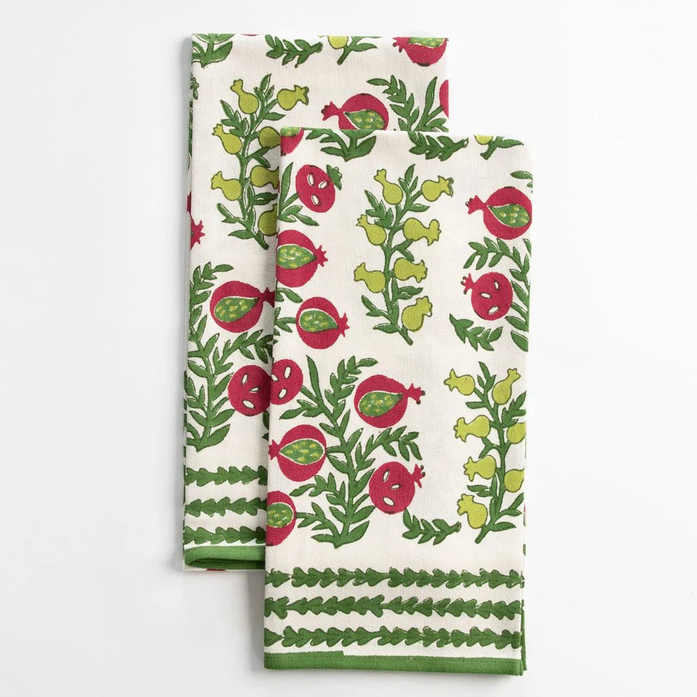 Pom Bells Basil and Magenta Tea Towels | Set of 2