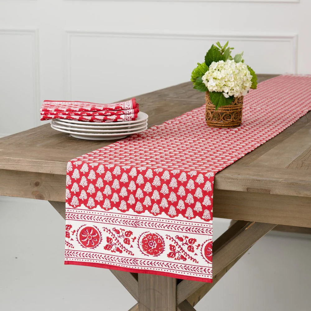 Pom Buti Red Table Runner