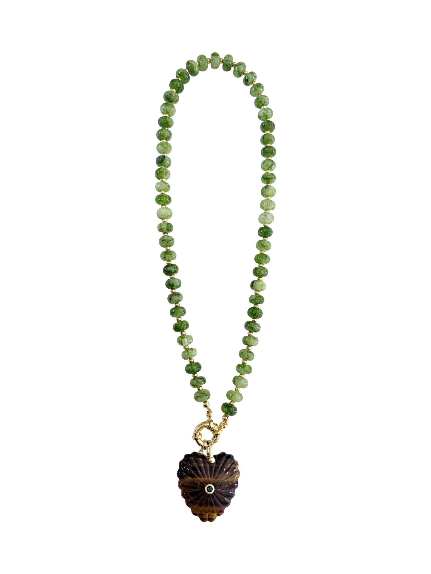 Kendall Beaded Necklace with Heart Pendant - Green