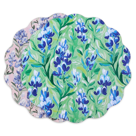 VIDA Bluebells & Flowers Reversible Round Placemat Set | Pink & Green