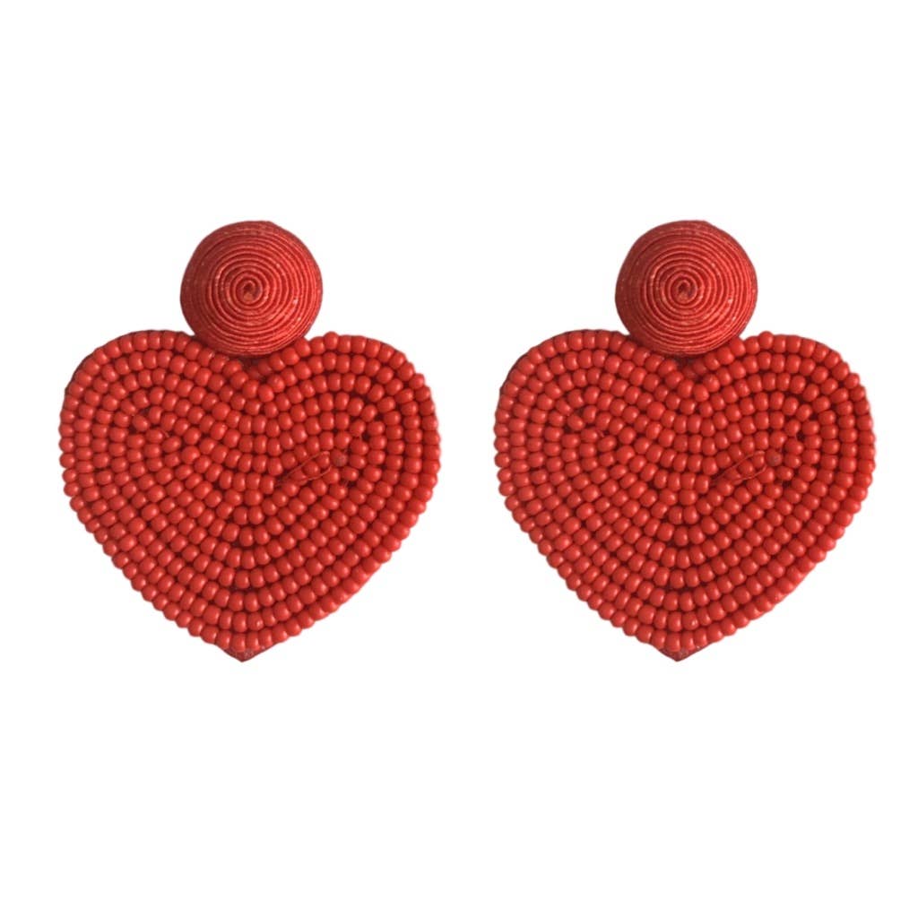 Beaded Heart Statement Earrings